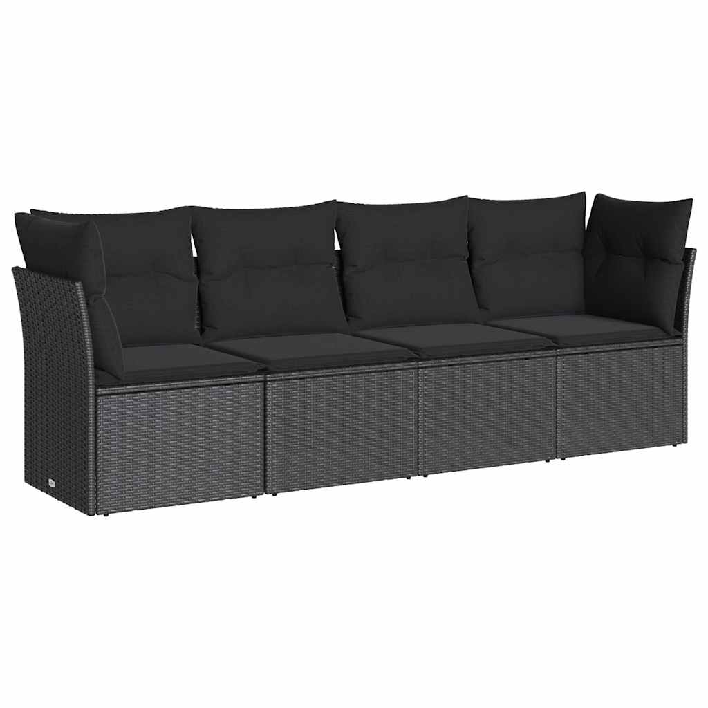 Set Divani da Giardino 4 pz con Cuscini Nero in Polyrattan | homemem39