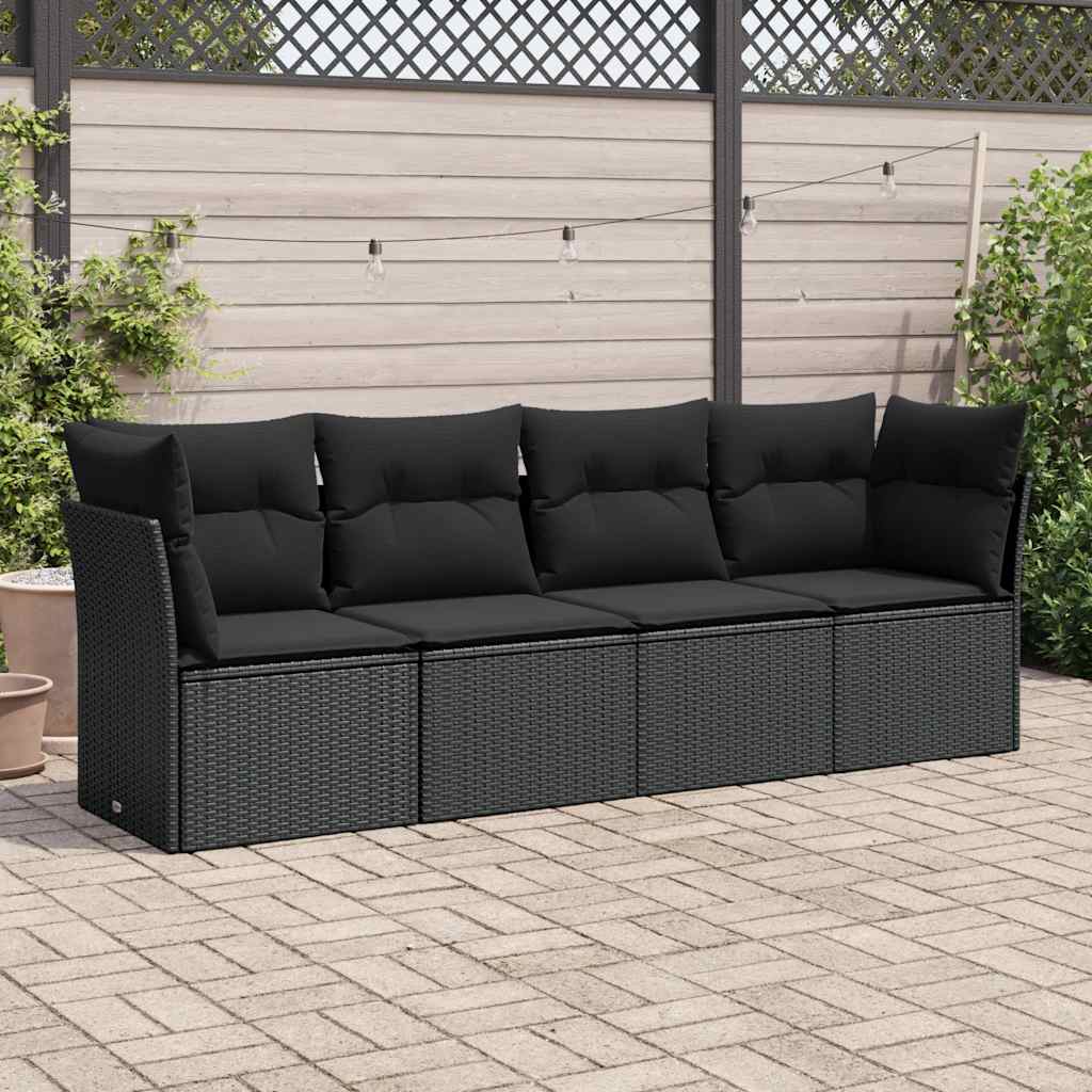 Set Divani da Giardino 4 pz con Cuscini Nero in Polyrattan | homemem39