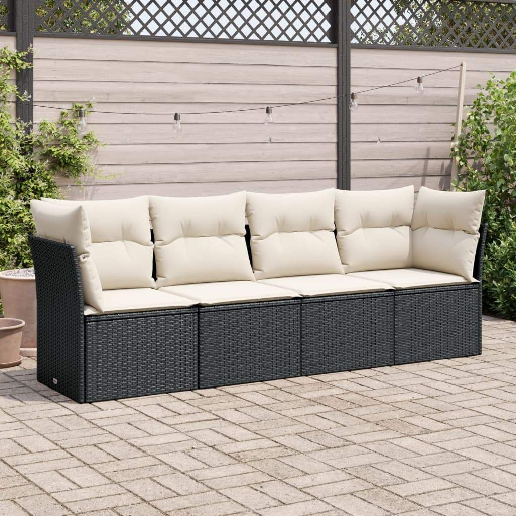 Set Divani da Giardino 4 pz con Cuscini Nero in Polyrattan - homemem39