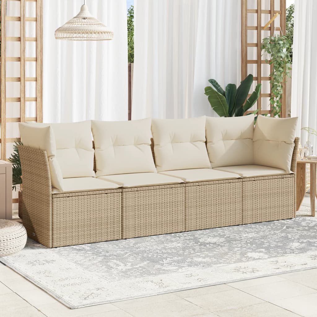Set Divano da Giardino 4 pz con Cuscini Beige in Polyrattan | homemem39