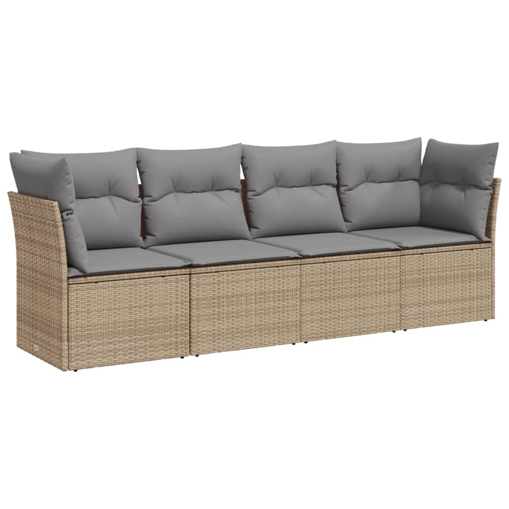 Set Divano da Giardino 4 pz con Cuscini Beige in Polyrattan | homemem39