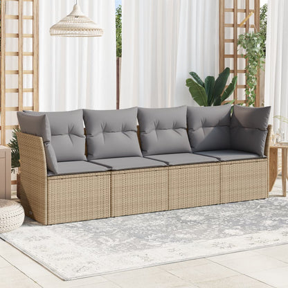 Set Divano da Giardino 4 pz con Cuscini Beige in Polyrattan