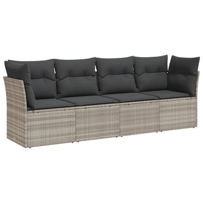 Set Divano da Giardino 4pz con Cuscini Grigio Chiaro Polyrattan