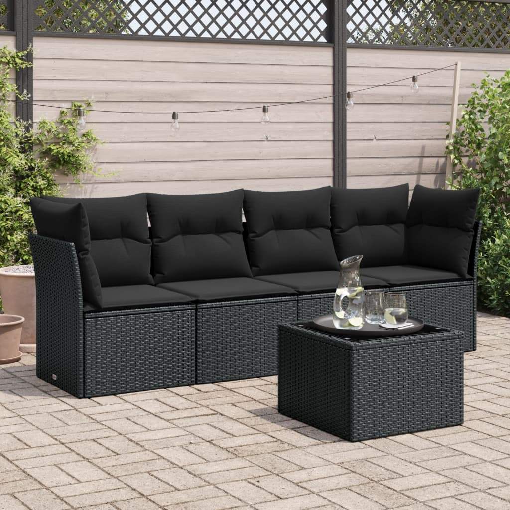 Set Divani da Giardino 5 pz con Cuscini in Polyrattan Nero - homemem39