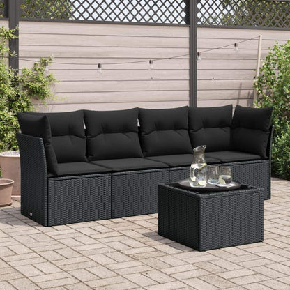 Set Divani da Giardino 5 pz con Cuscini in Polyrattan Nero - homemem39