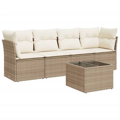 Set Divano da Giardino 5 pz con Cuscini Beige in Polyrattan | homemem39