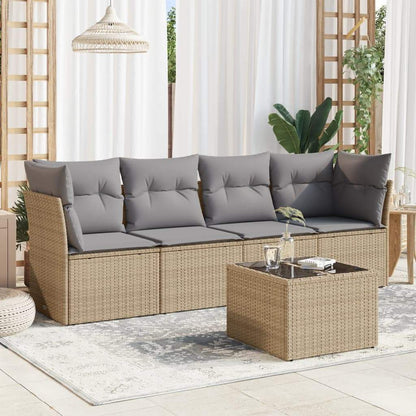Set Divano da Giardino 5 pz con Cuscini Beige in Polyrattan - homemem39