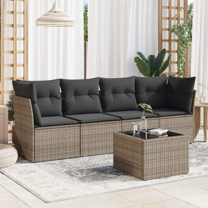 Set Divano da Giardino 5 pz con Cuscini Grigio in Polyrattan - homemem39