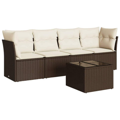 Set Divano da Giardino 5 pz con Cuscini Marrone in Polyrattan - homemem39