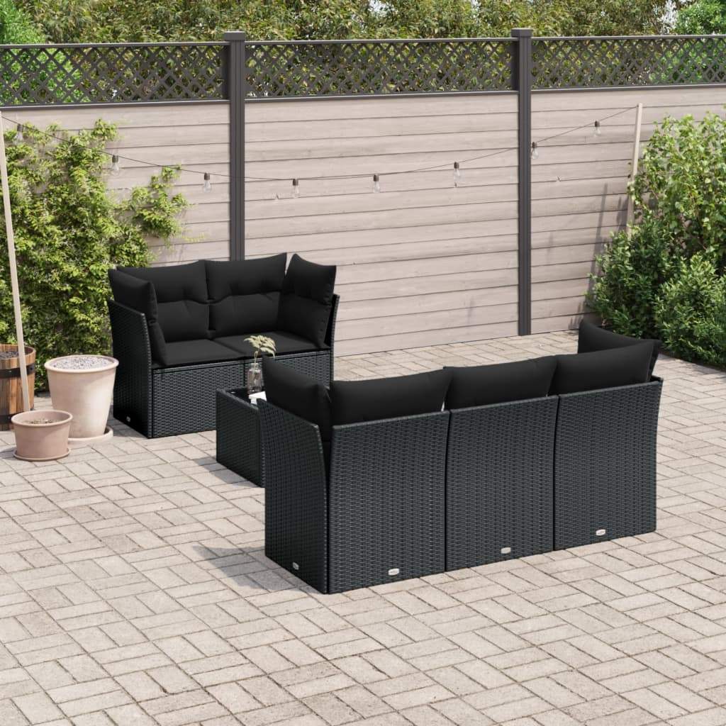 Set Divano da Giardino 6 pz con Cuscini Nero in Polyrattan - homemem39