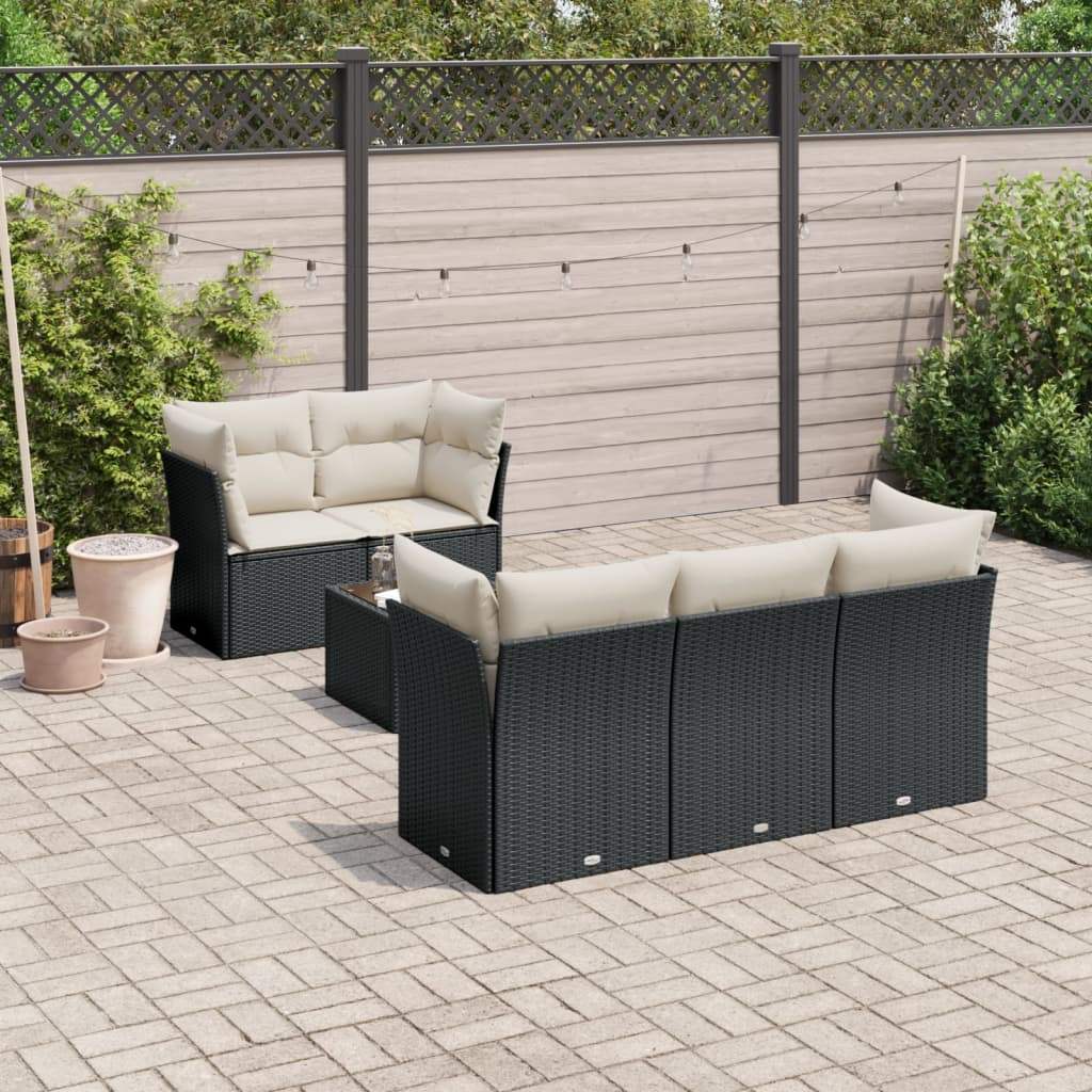 Set Divano da Giardino 6 pz con Cuscini Nero in Polyrattan - homemem39