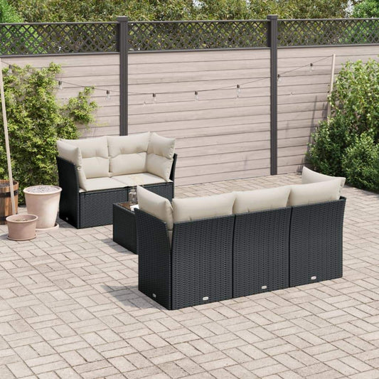 Set Divano da Giardino 6 pz con Cuscini Nero in Polyrattan - homemem39