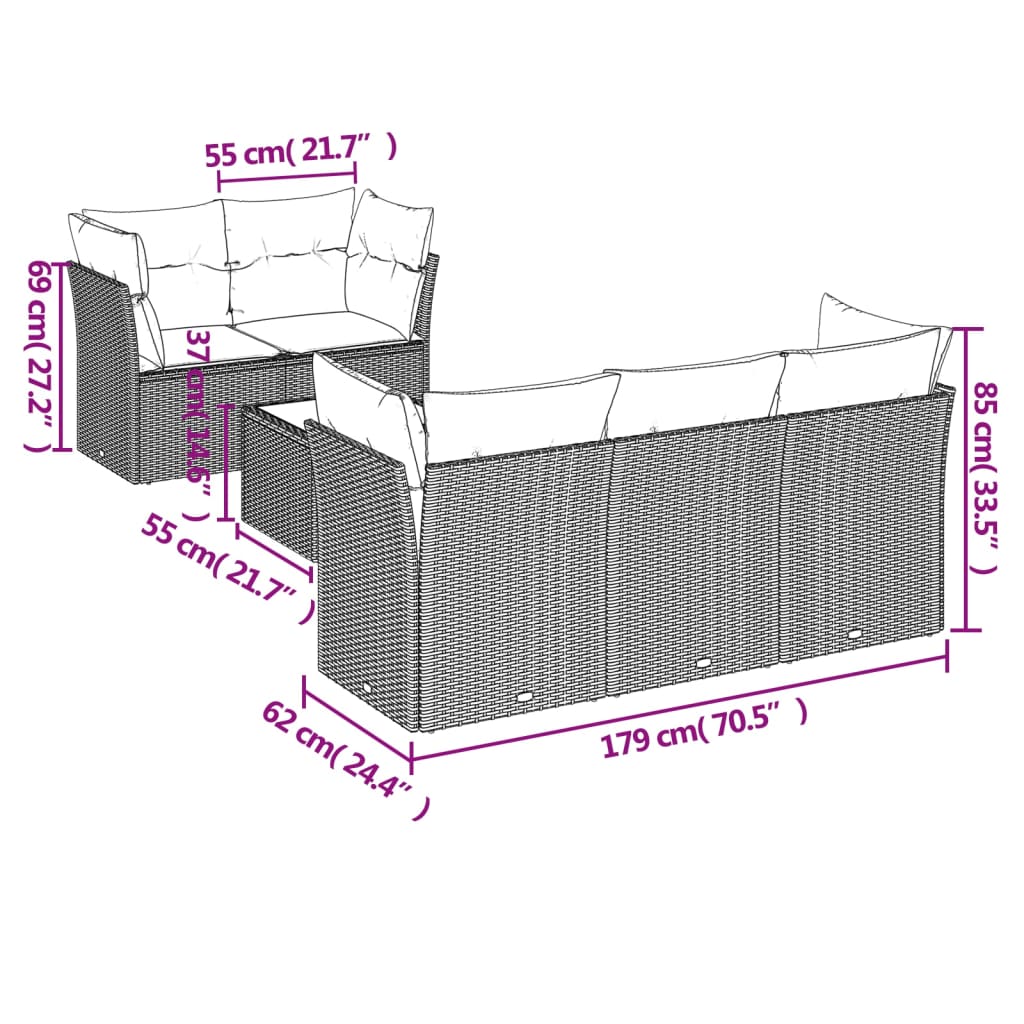 Set Divano da Giardino 6 pz con Cuscini Beige in Polyrattan | homemem39