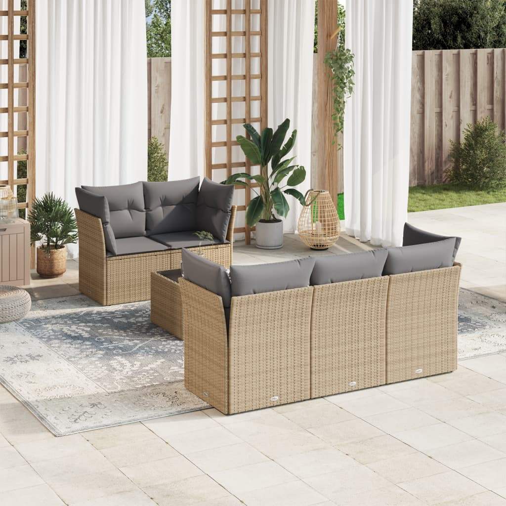 Set Divano da Giardino 6 pz con Cuscini Beige in Polyrattan - homemem39