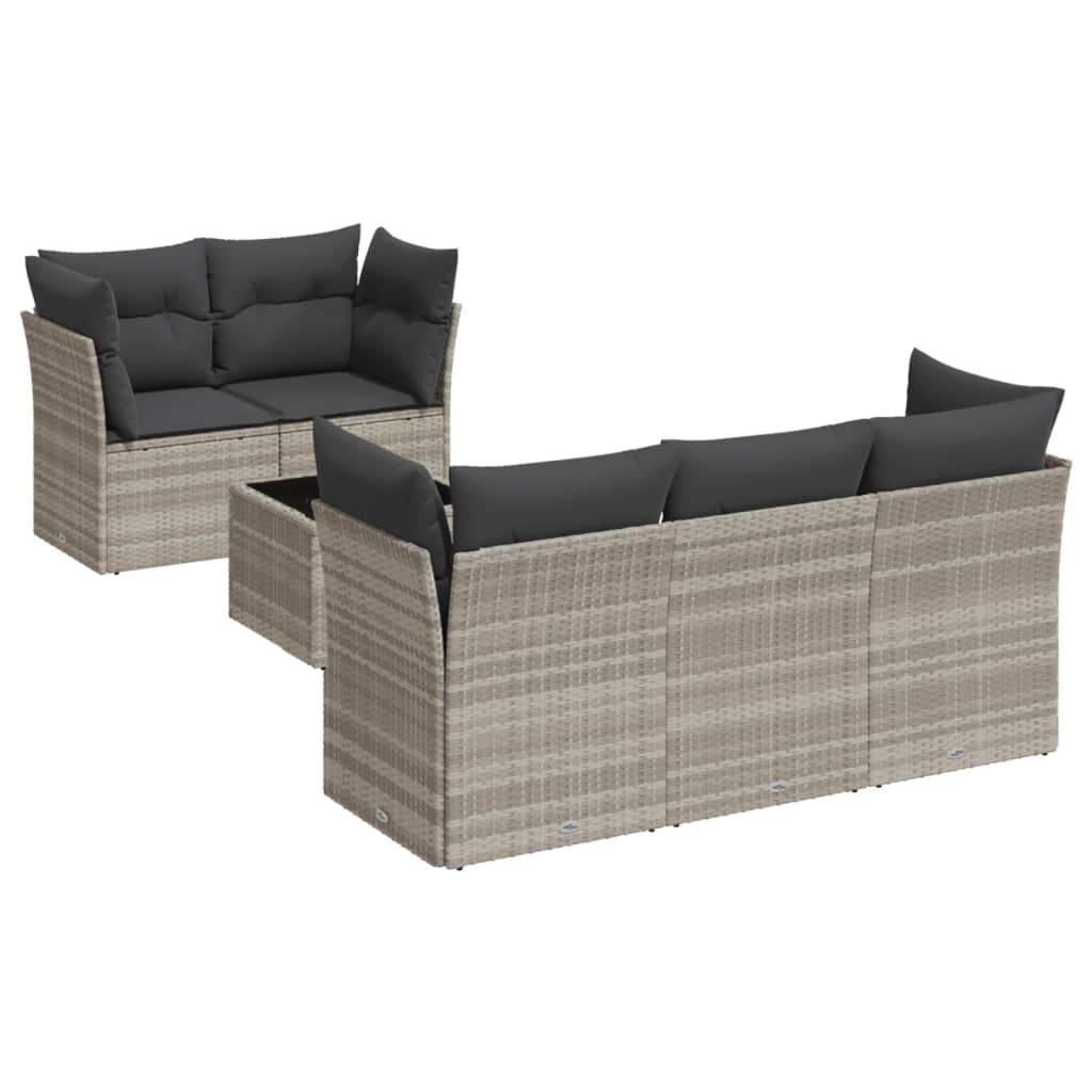 Set Divano da Giardino 6pz con Cuscini Grigio Chiaro Polyrattan
