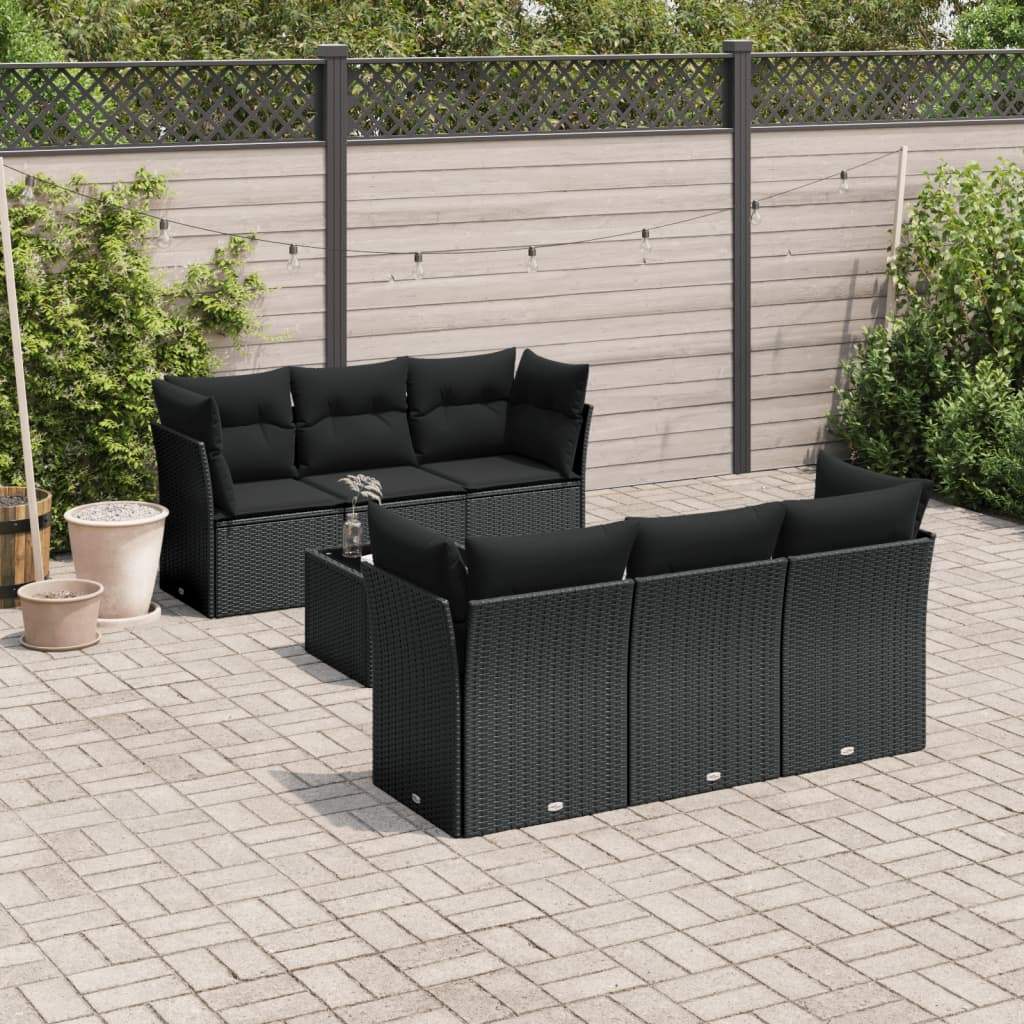 Set Divani da Giardino con Cuscini 7pz Nero Polyrattan - homemem39