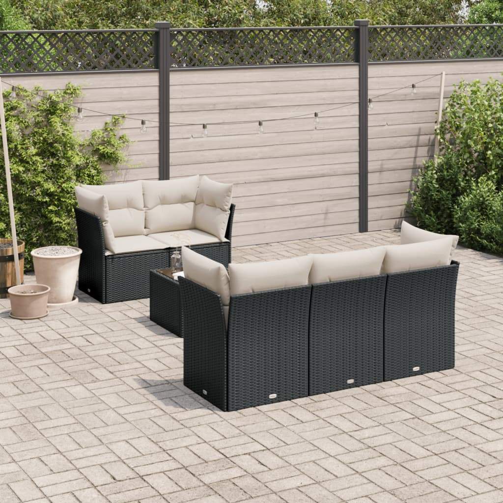 Set Divani da Giardino con Cuscini 7pz Nero Polyrattan - homemem39