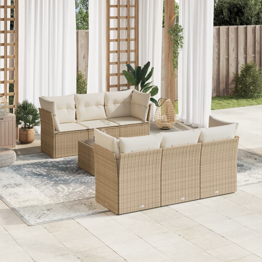 Set Divani da Giardino 7 pz con Cuscini Beige in Polyrattan | homemem39