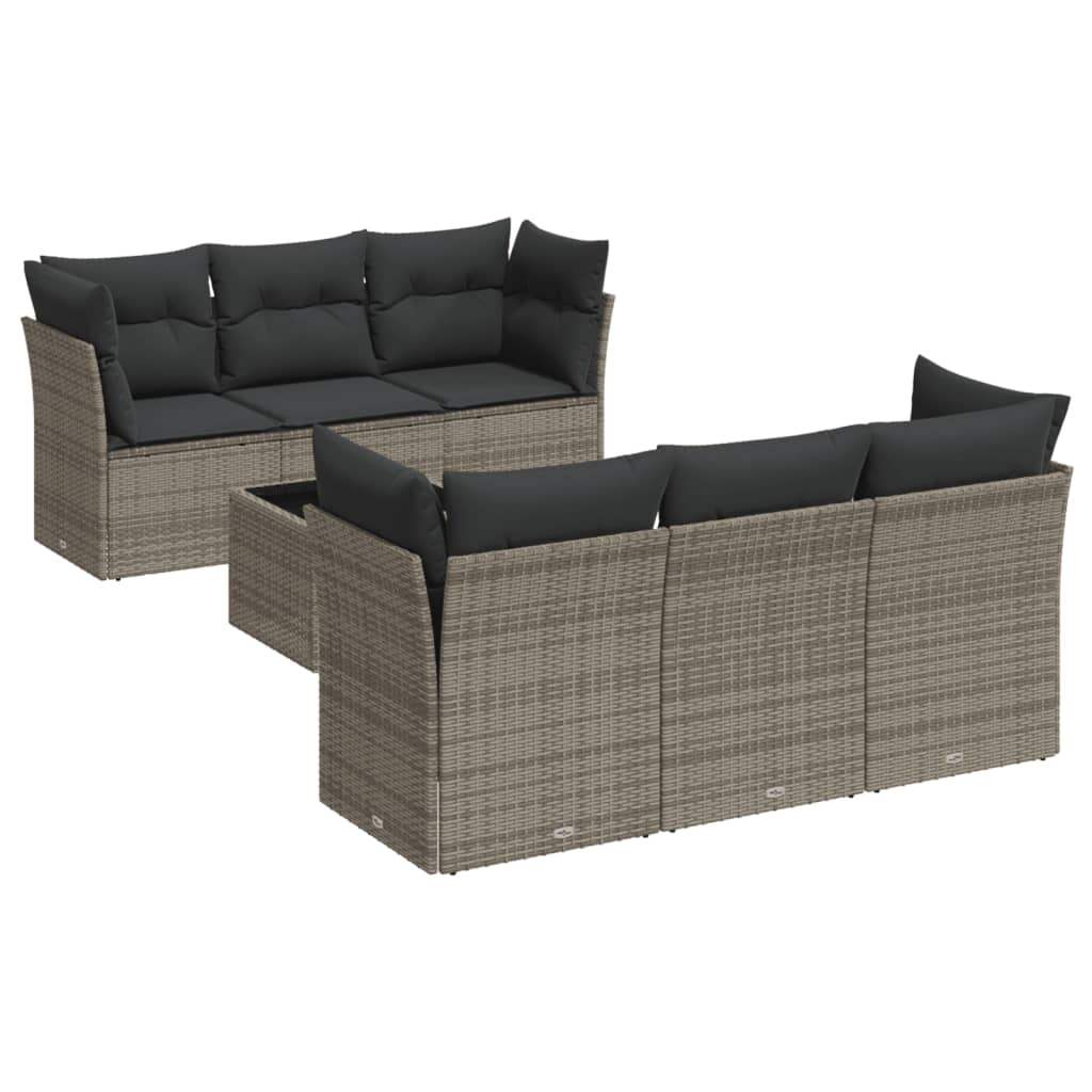 Set Divani da Giardino 7 pz con Cuscini Grigio in Polyrattan - homemem39