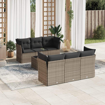 Set Divani da Giardino 7 pz con Cuscini Grigio in Polyrattan - homemem39