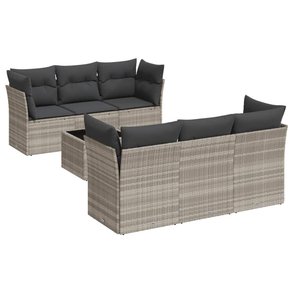 Set Divani da Giardino 7pz con Cuscini Grigio Chiaro Polyrattan - homemem39
