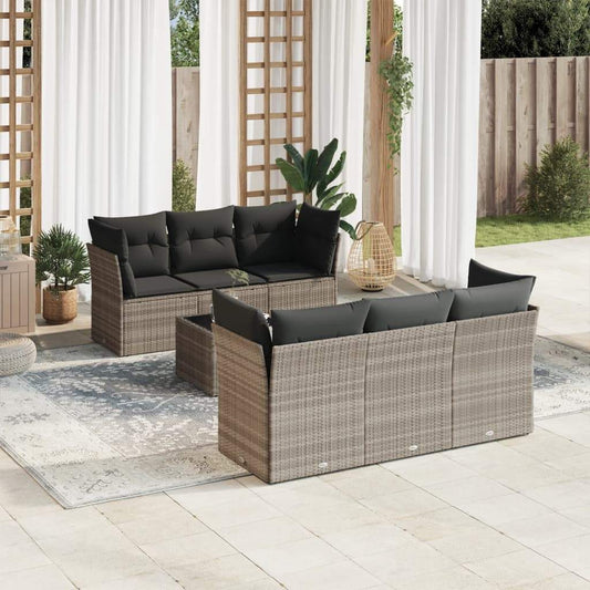 Set Divani da Giardino 7pz con Cuscini Grigio Chiaro Polyrattan - homemem39