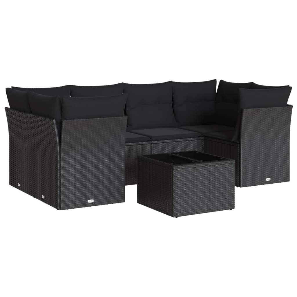 Set Divani da Giardino con Cuscini 7pz Nero Polyrattan - homemem39