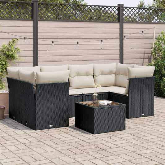 Set Divani da Giardino con Cuscini 7pz Nero Polyrattan - homemem39