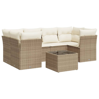 Set Divani da Giardino 7 pz con Cuscini Beige in Polyrattan | homemem39