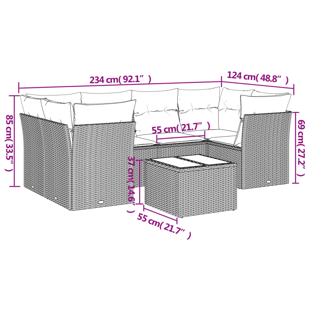 Set Divani da Giardino 7 pz con Cuscini Beige in Polyrattan | homemem39