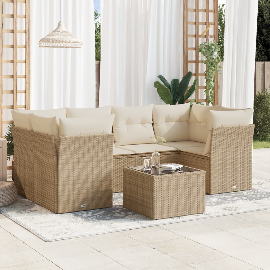 Set Divani da Giardino 7 pz con Cuscini Beige in Polyrattan | homemem39
