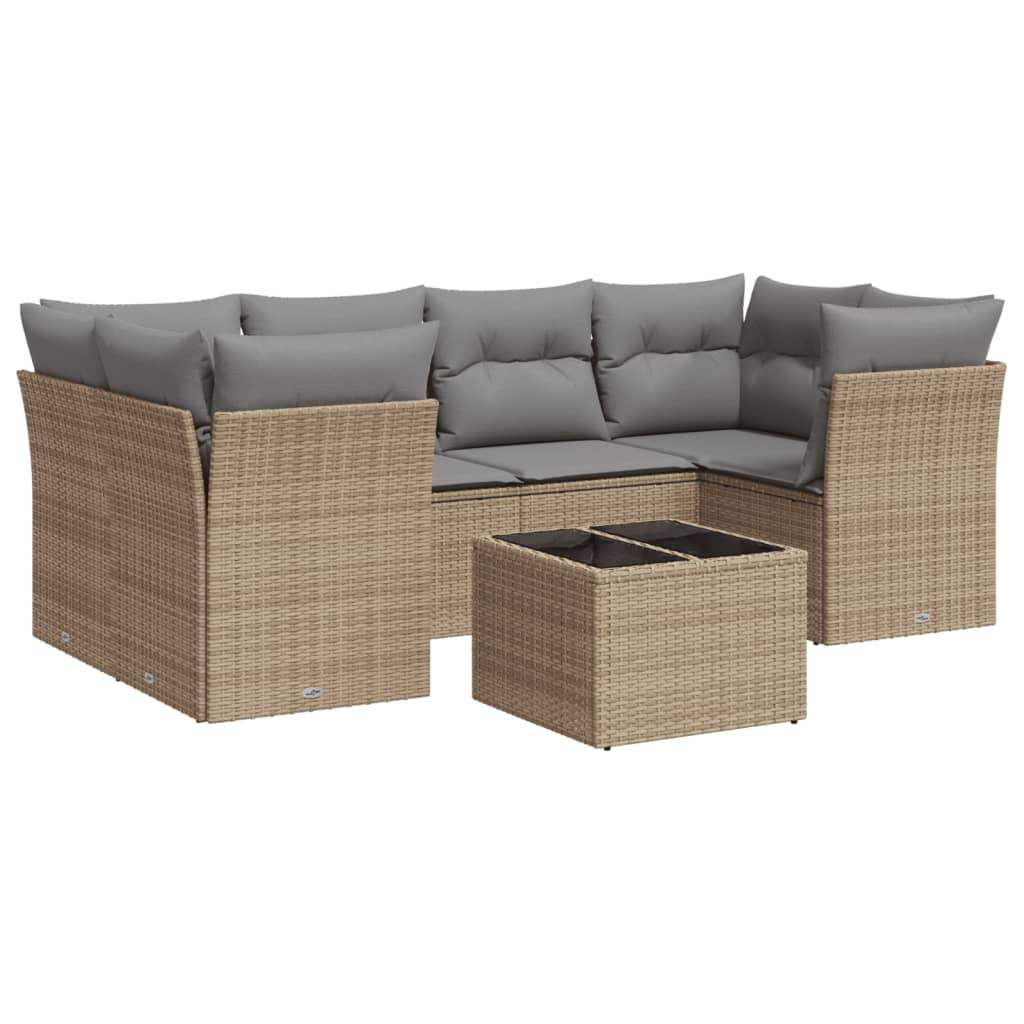 Set Divani da Giardino 7 pz con Cuscini Beige in Polyrattan - homemem39
