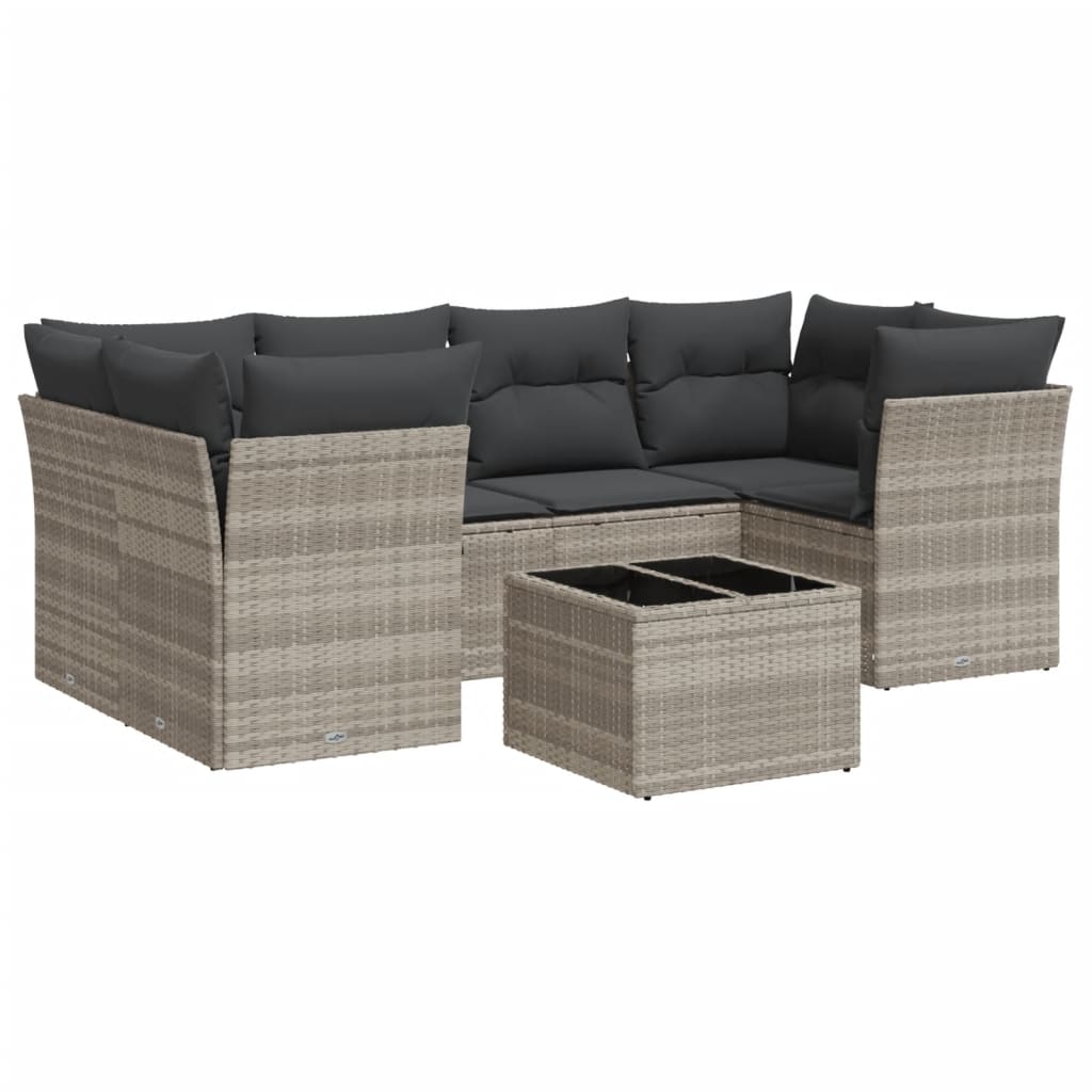 Set Divani da Giardino 7pz con Cuscini Grigio Chiaro Polyrattan