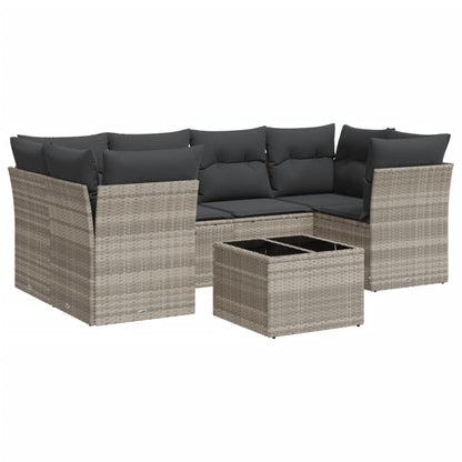 Set Divani da Giardino 7pz con Cuscini Grigio Chiaro Polyrattan