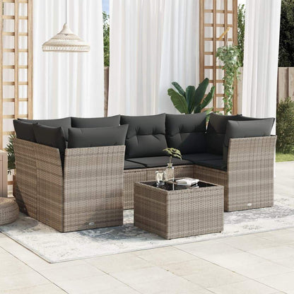 Set Divani da Giardino 7pz con Cuscini Grigio Chiaro Polyrattan - homemem39