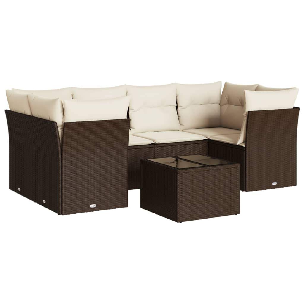 Set Divani da Giardino 7 pz con Cuscini Marrone in Polyrattan - homemem39