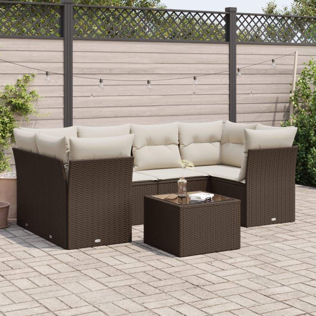 Set Divani da Giardino 7 pz con Cuscini Marrone in Polyrattan - homemem39