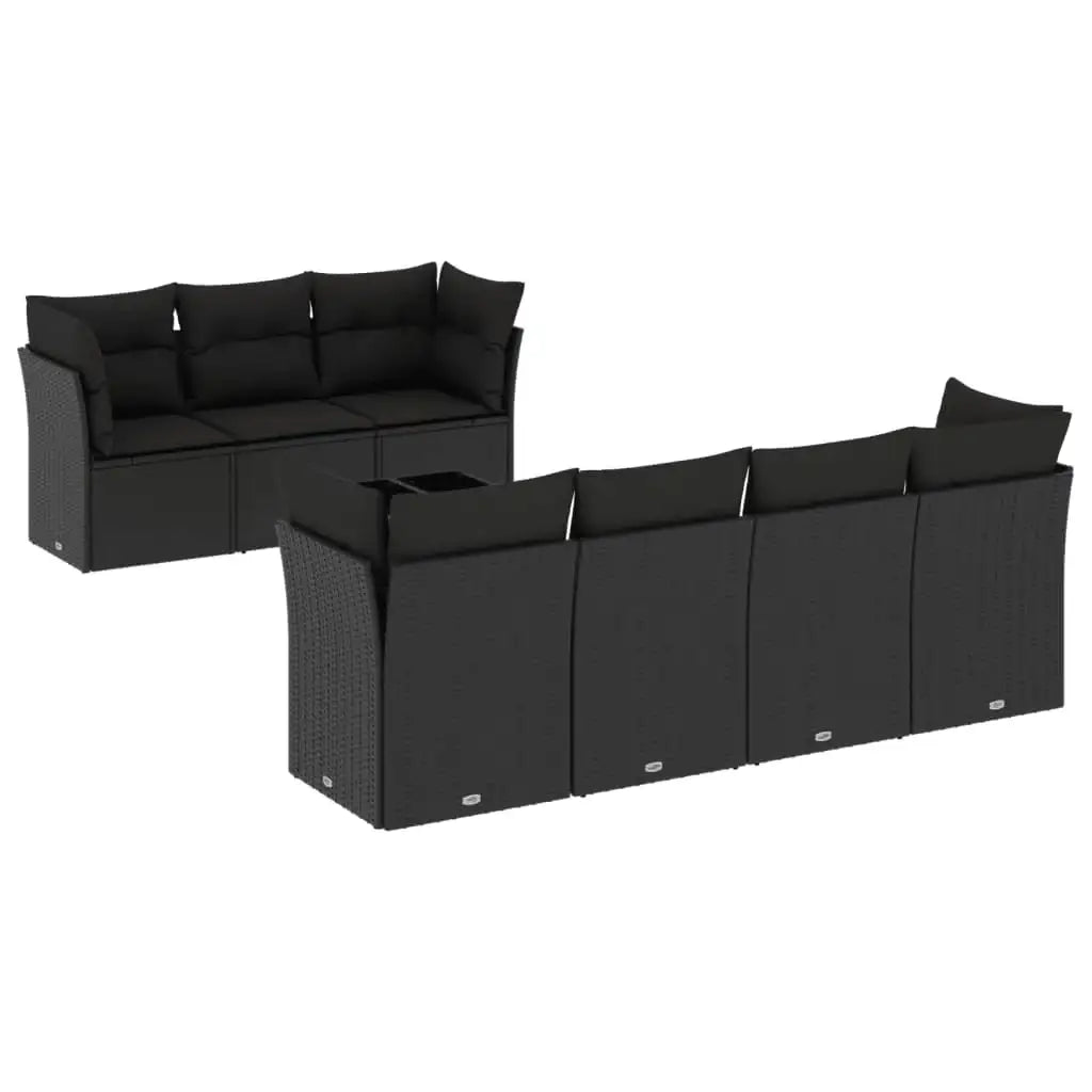 Set Divani da Giardino con Cuscini 8 pz Nero in Polyrattan - homemem39