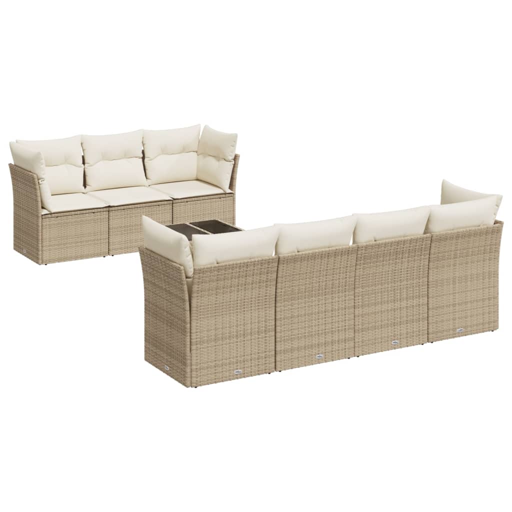 Set Divano da Giardino 8 pz con Cuscini Beige in Polyrattan | homemem39