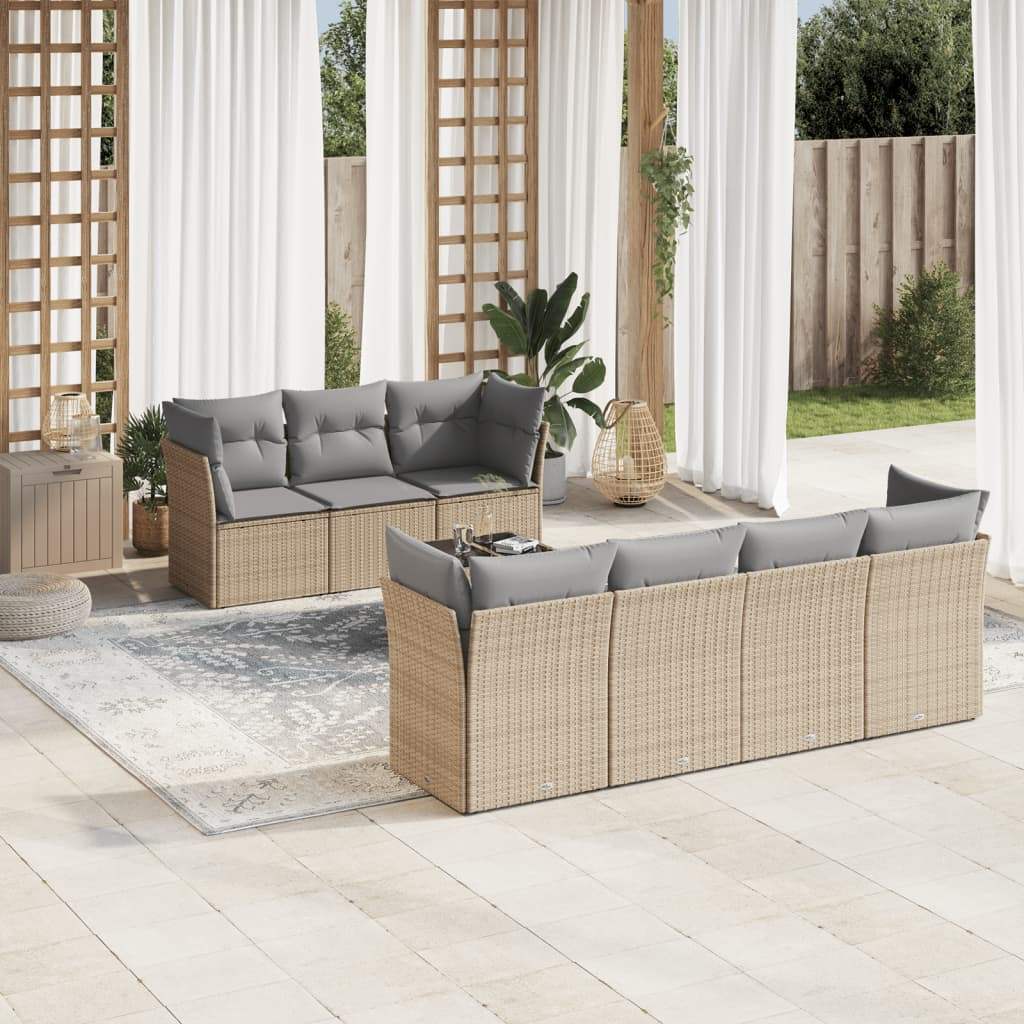 Set Divano da Giardino 8 pz con Cuscini Beige in Polyrattan - homemem39