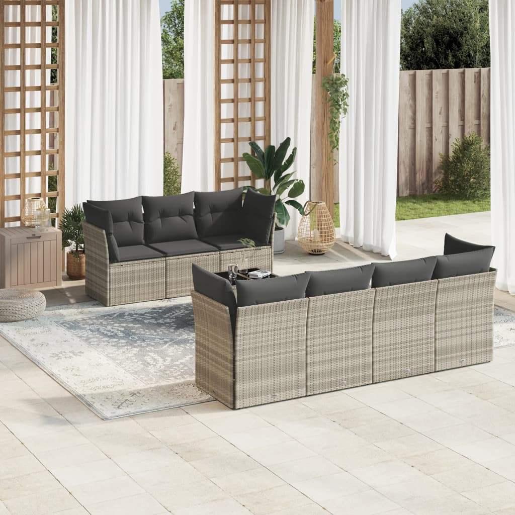 Set Divano da Giardino 8pz con Cuscini Grigio Chiaro Polyrattan - homemem39