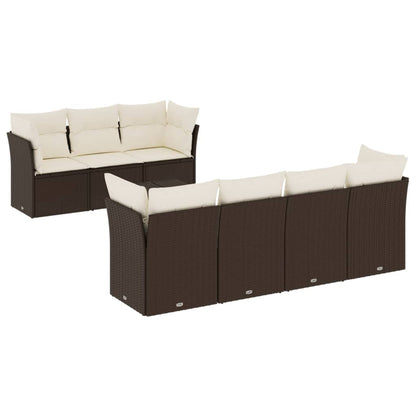 Set Divani da Giardino 8 pz con Cuscini Marrone in Polyrattan