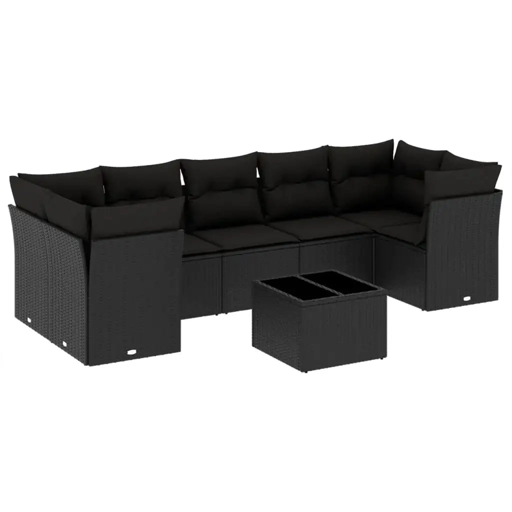 Set Divani da Giardino con Cuscini 8 pz Nero in Polyrattan - homemem39