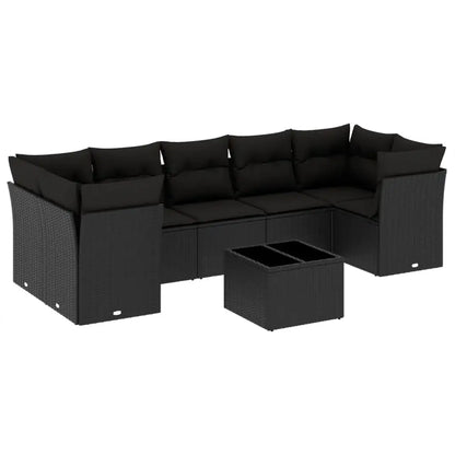 Set Divani da Giardino con Cuscini 8 pz Nero in Polyrattan - homemem39