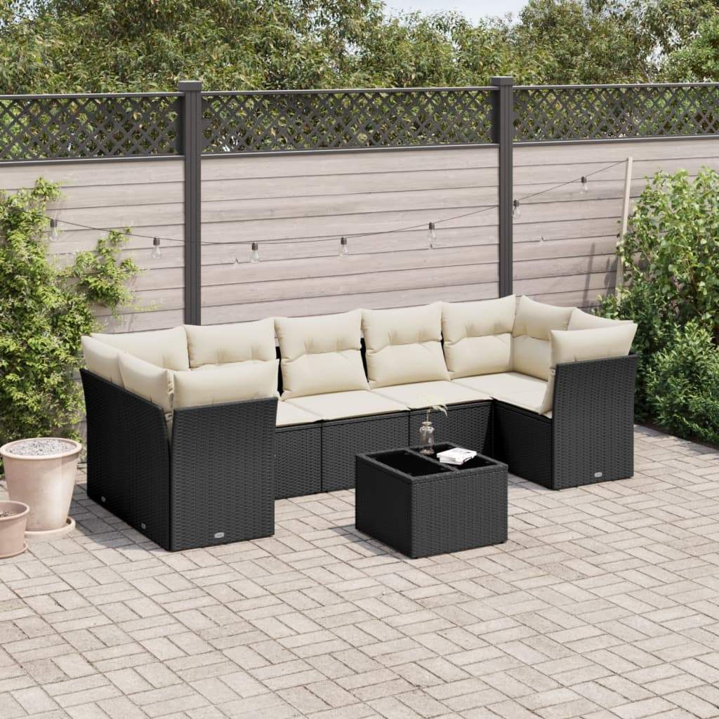 Set Divani da Giardino con Cuscini 8 pz Nero in Polyrattan - homemem39