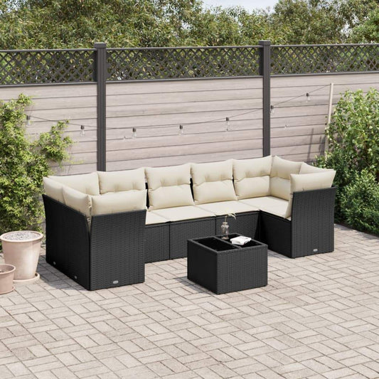 Set Divani da Giardino con Cuscini 8 pz Nero in Polyrattan - homemem39