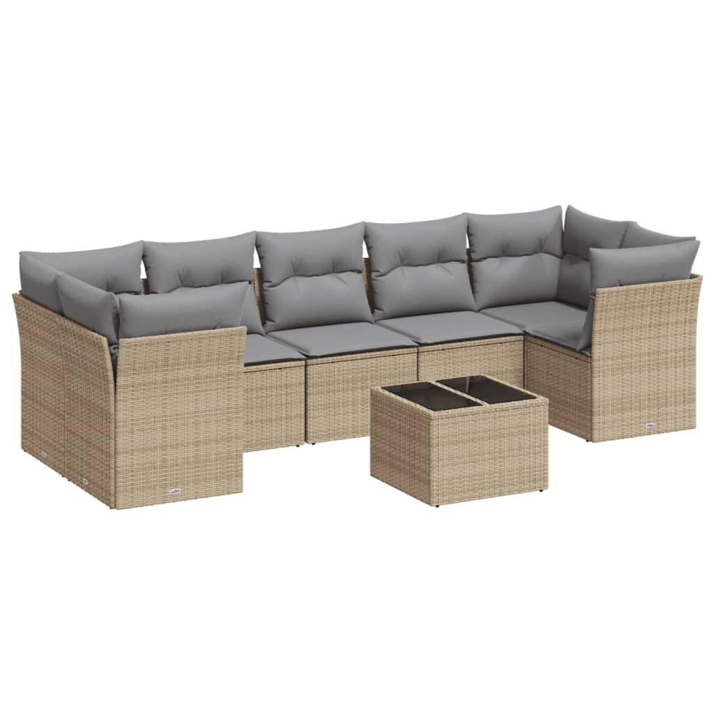 Set Divano da Giardino 8 pz con Cuscini Beige in Polyrattan - homemem39