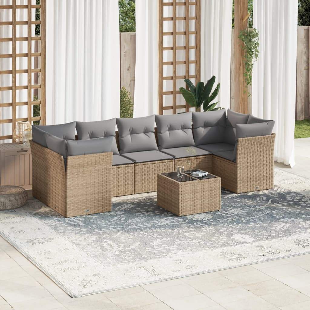 Set Divano da Giardino 8 pz con Cuscini Beige in Polyrattan - homemem39