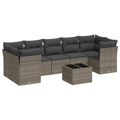 Set Divano da Giardino 8 pz con Cuscini Grigio in Polyrattan