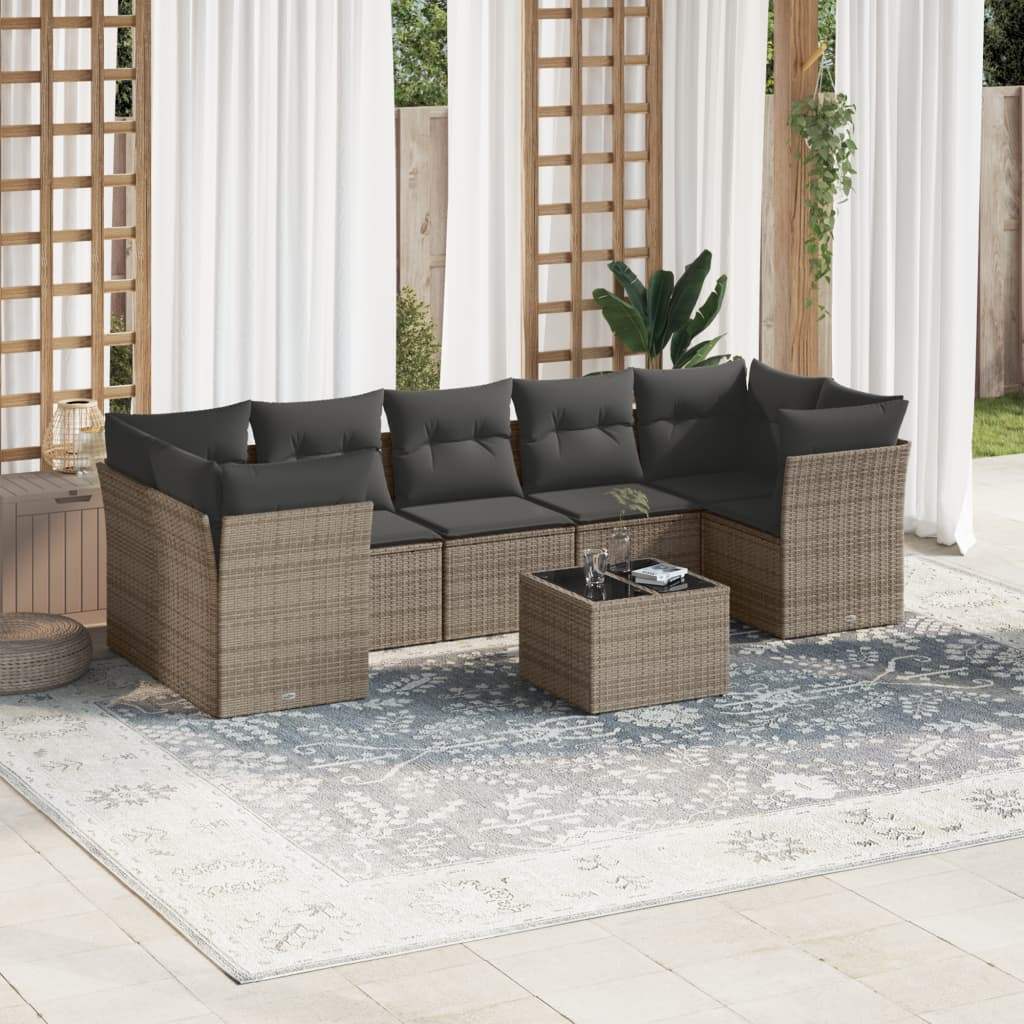 Set Divano da Giardino 8 pz con Cuscini Grigio in Polyrattan - homemem39